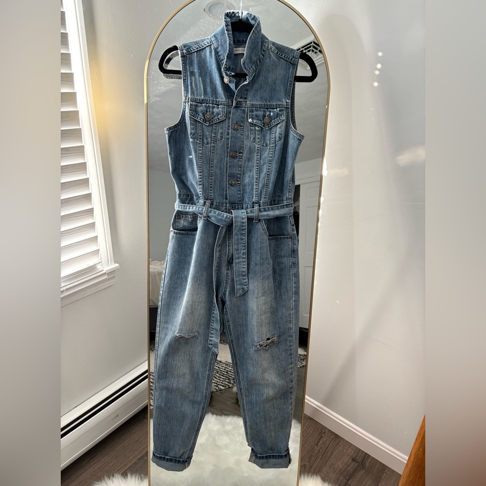 Denim Sleeveless Jumpsuit - Like New